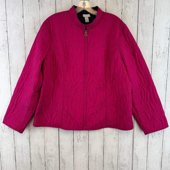 Chico's Pink/Black Reversible Stitched Quilted Full Zip Puffer Jacket Size 3/XL - Picture 2 of 16